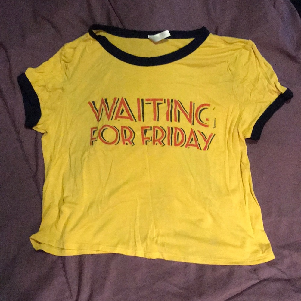 Yellow “waiting for Friday” shirt